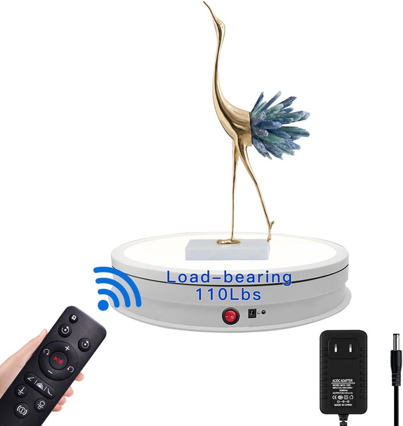 JAYEGT LED Light Base Non-Slip Rotating Display Stand , 110Lbs Load,360 Photography Turntable for Products Shows, Glass Crystal Artwork, Jewelry,Remote control(16.5inch / 6Color LED Light/White/Wired) - Image 4